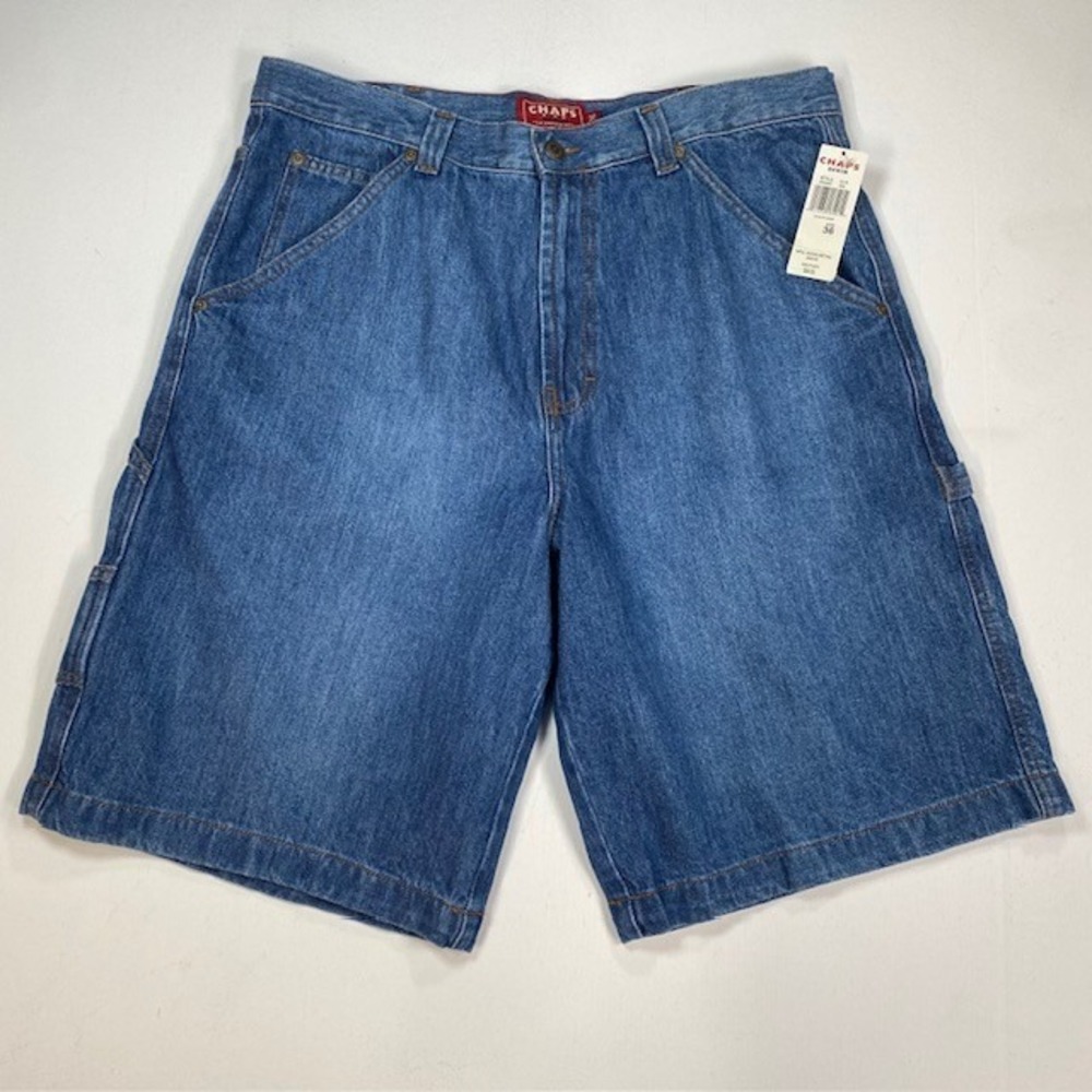 Chaps Denim Mens Carpenter Shorts Blue Medium Wash Cotton Size 36 23402G‎ NEW